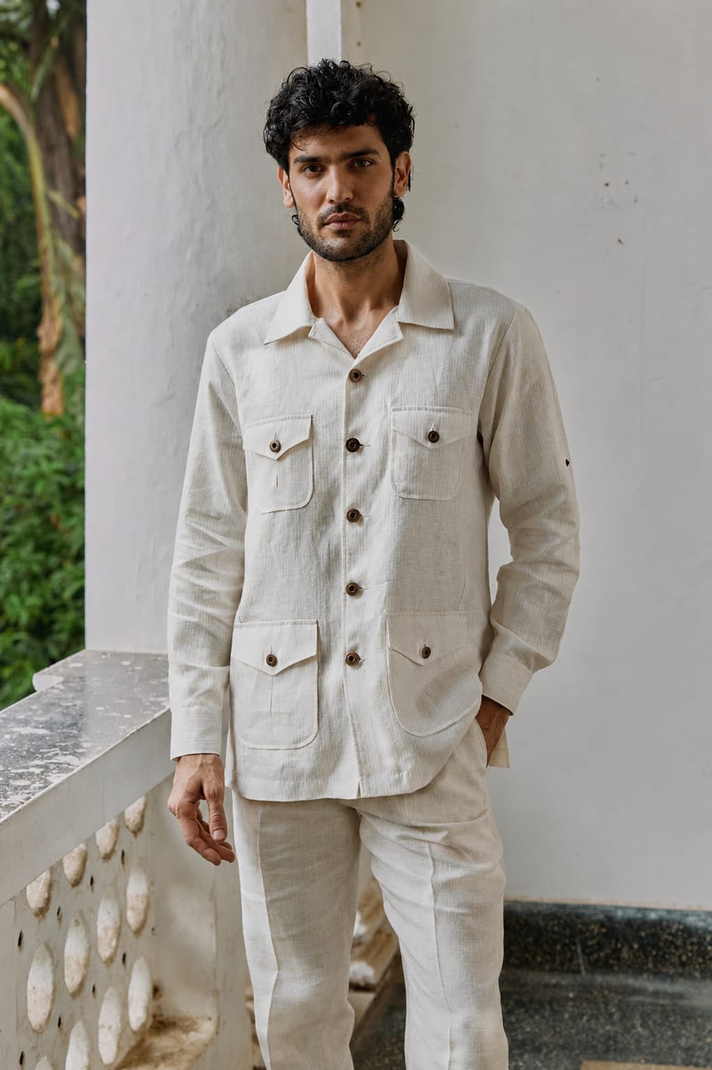 Men's Linen Utility Jacket Silhouette